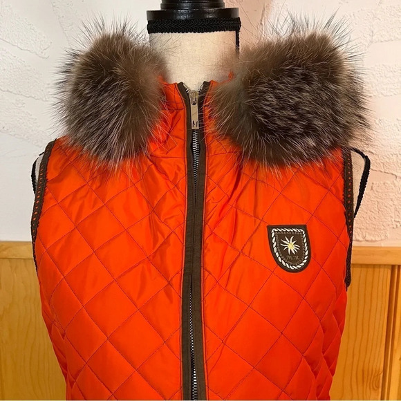 M. Miller Orange Nora Quilted Vest with Fur Sz-S - Picture 3 of 13